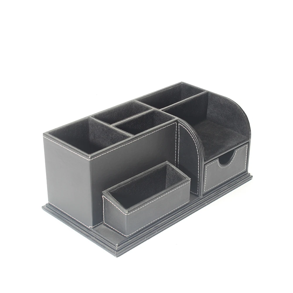 
Professional Desk Business Black PU Leather Pen Card Holder Stationary Organizer Drawer Office Set 