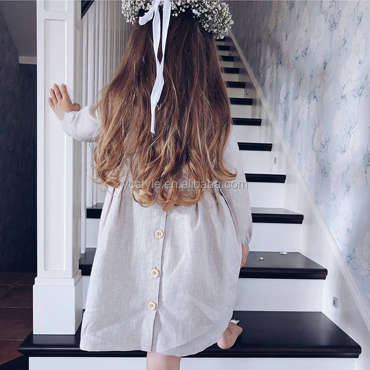 
Beautiful Children Clothes Linen Cotton Baby Girls Dress In Long Sleeve For Winter 
