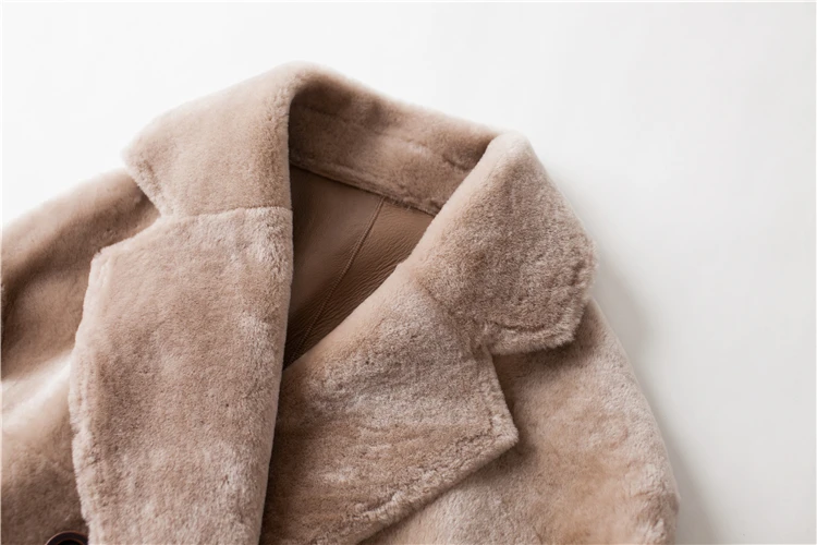 Winter Khaki Color Soft Sheepskin Shearling Coat,Mongolian Lamb Skin Double Face Leather Shearling Coat For Women