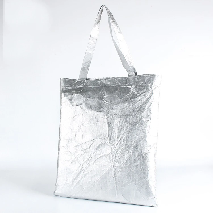 Untearable waterproof washable elegant design customized silver tote tyvek bag with logo printing