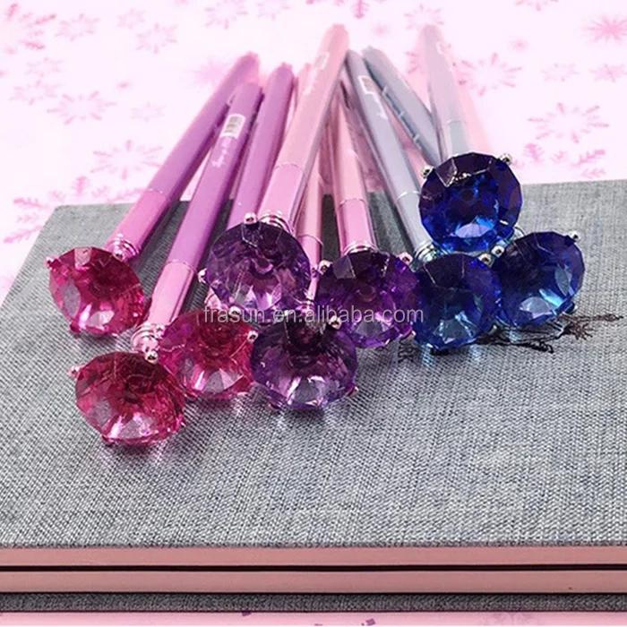 Big diamond crystal jewellery shinning pink plastic roller/gel pen