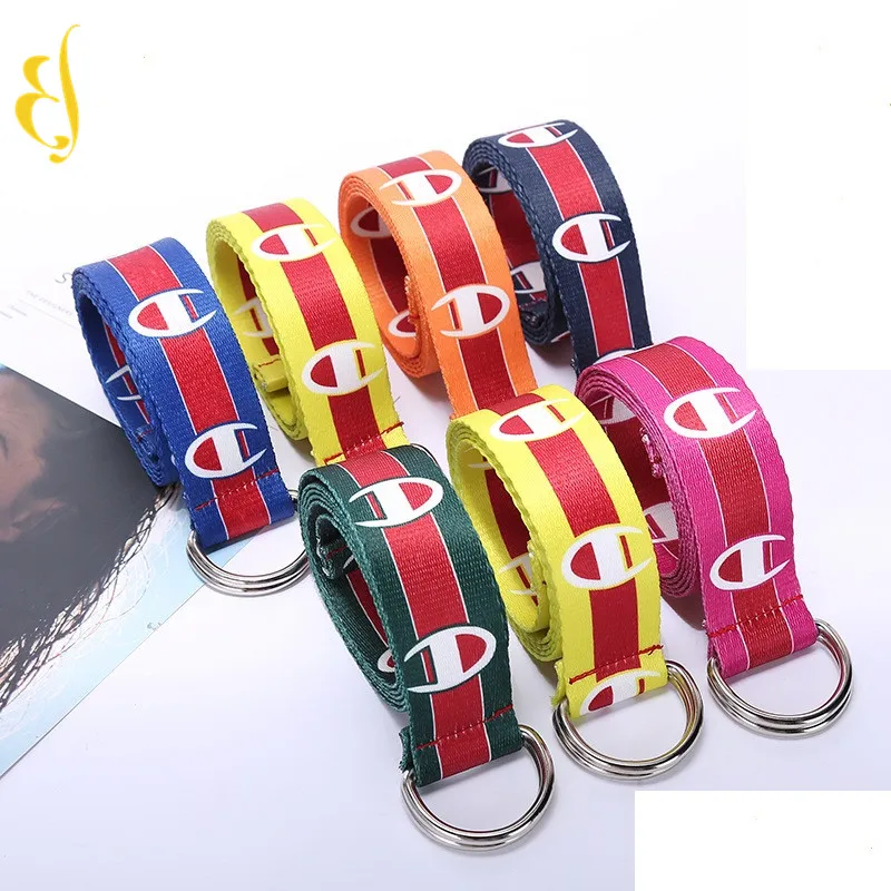 Ремень холщовый с двойным кольцом для мужчин и женщин Молодежный модный универсальный цветным рисунком