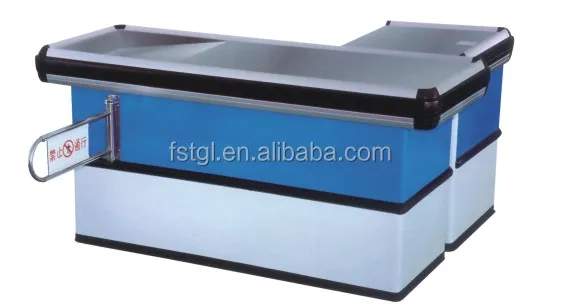 Manufacture supermarket cash counter custom free standing wood store checkout counter