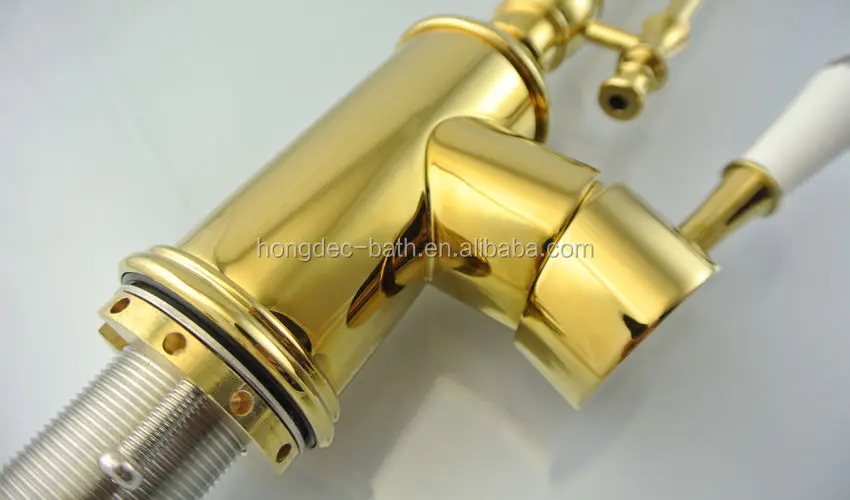 Luxury Royal Durable Brass Golden High Arc Hot and Cold Swivel Ceramics Handle Kitchen Sink Mixer Taps Faucet.