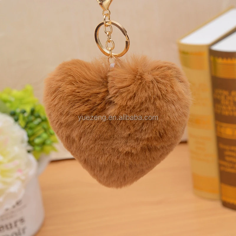 Beautiful Heart Shape Fake Rabbit Fur Keychain