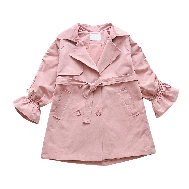 
New products girls cotton fabric puff sleeve belt princess dust coat overcoat 