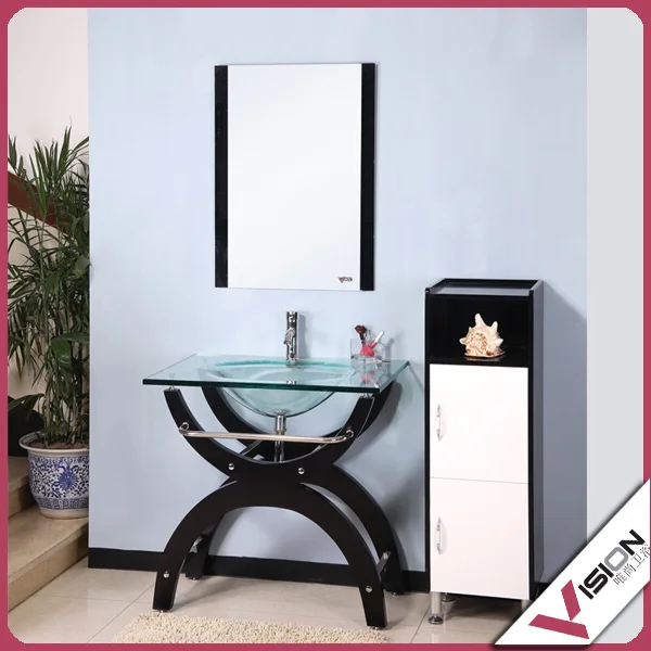 Стеклянная раковина для ванной комнаты с деревянным кронштейном