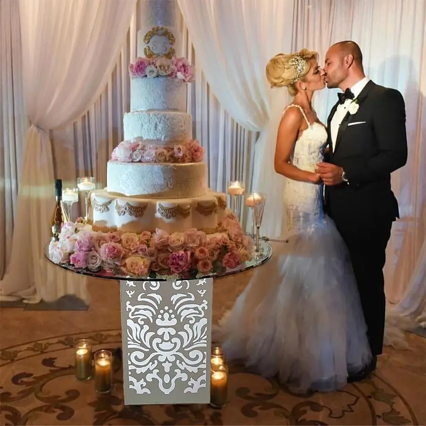 new design elegant white square lighting cake table for wedding decoration