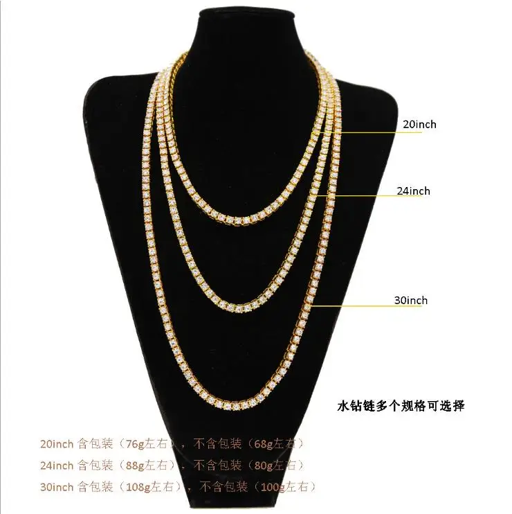 Bling Iced Out Tennis Chain 1 Row Necklaces Silver/Gold Color Men Chain Fashion Jewelry
