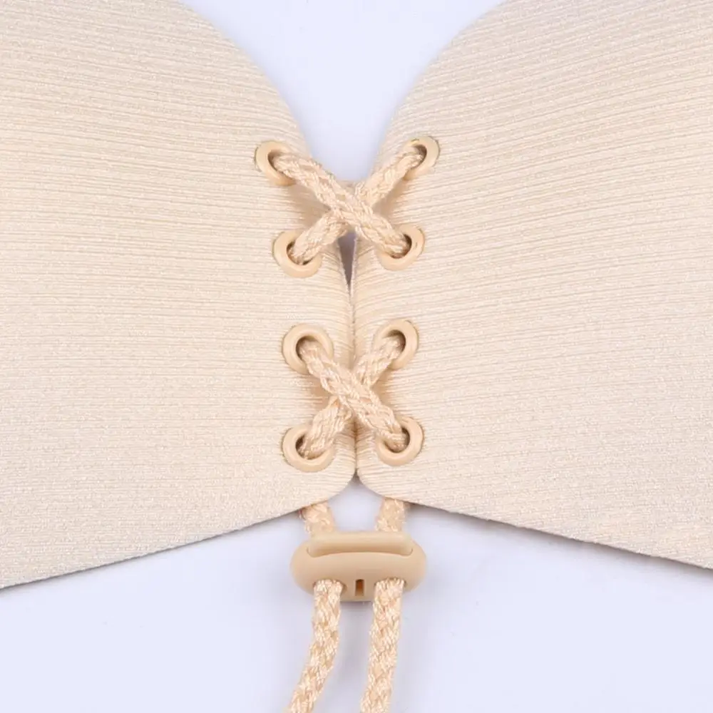 Self adhesive invisible nipple showing bra with drawstring fly strapless sexy girl nude bra