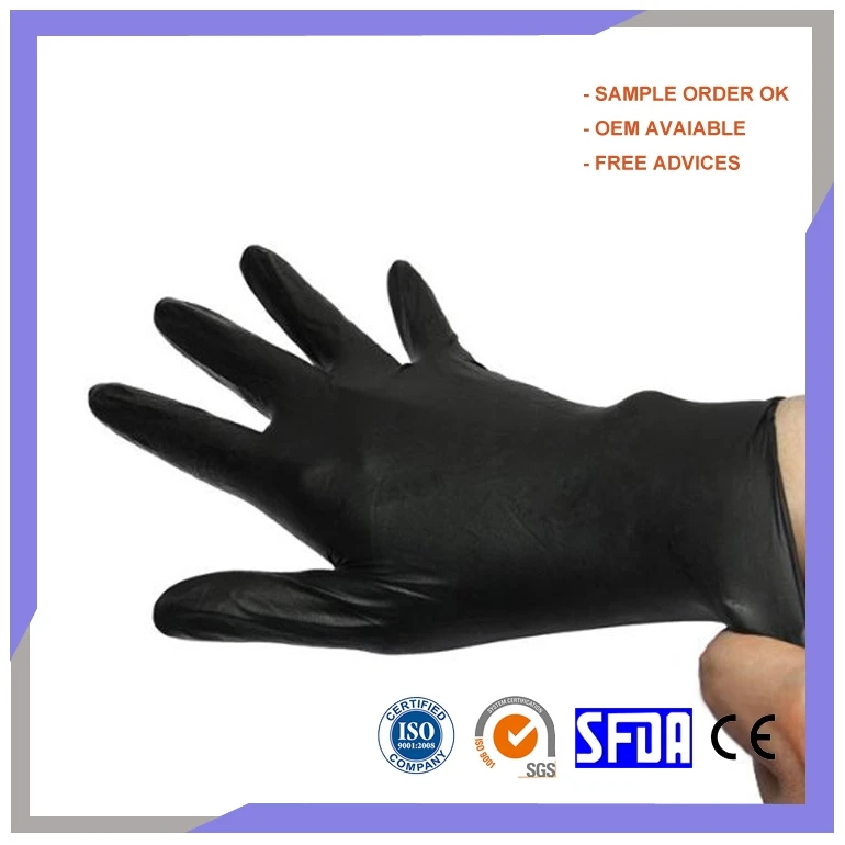 Durable Comfortable Breathable Powder Free Black Pure Nitrile Disposable Tattoo Gloves