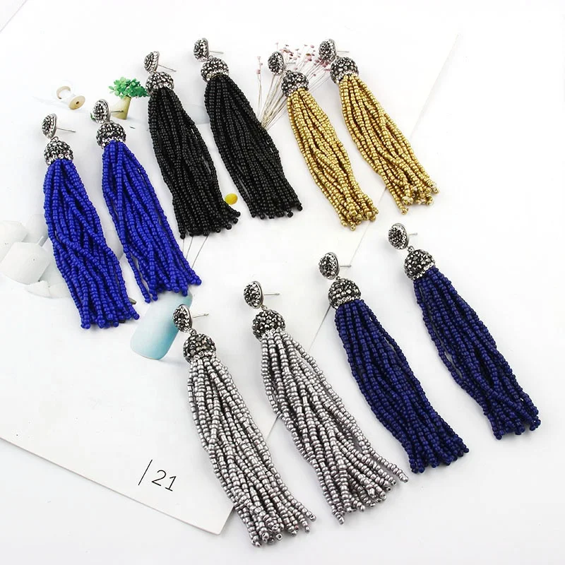 Wholesale  Latest Design Bohemian  Handmade Crystal Long Tassel Stud Earring