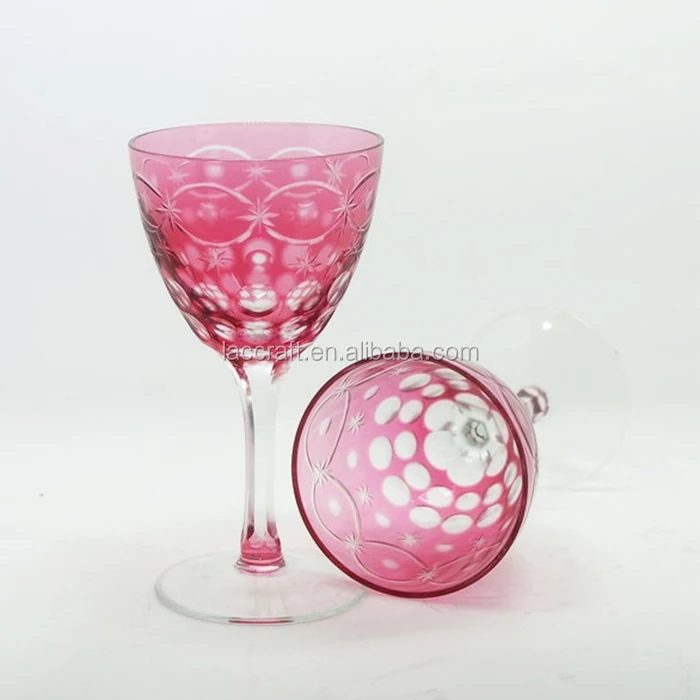 Handmade lead free colored glassware fancy bohemian pink colored wine glass
