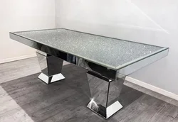 Sparkly silver mirrored dining table crushed diamond top for 6 peoples dining room furniture