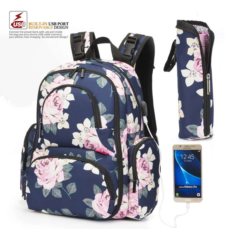 Lokass New Design Stroller Strap System Cotton insular Nappy Mommy Diaper Bag Backpack with Wet Dry Bag