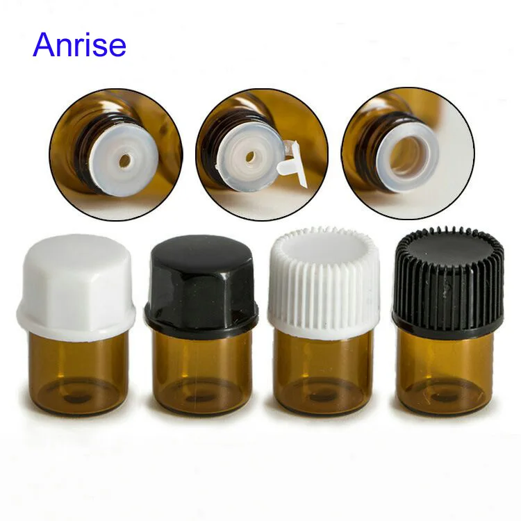 1ml 1.5ml 2ml 3ml 5ml Trial Amber Glass Essential Oil Bottle Empty Tester Tube Vials Oil Dispenser Bottle with Black Screw Cap