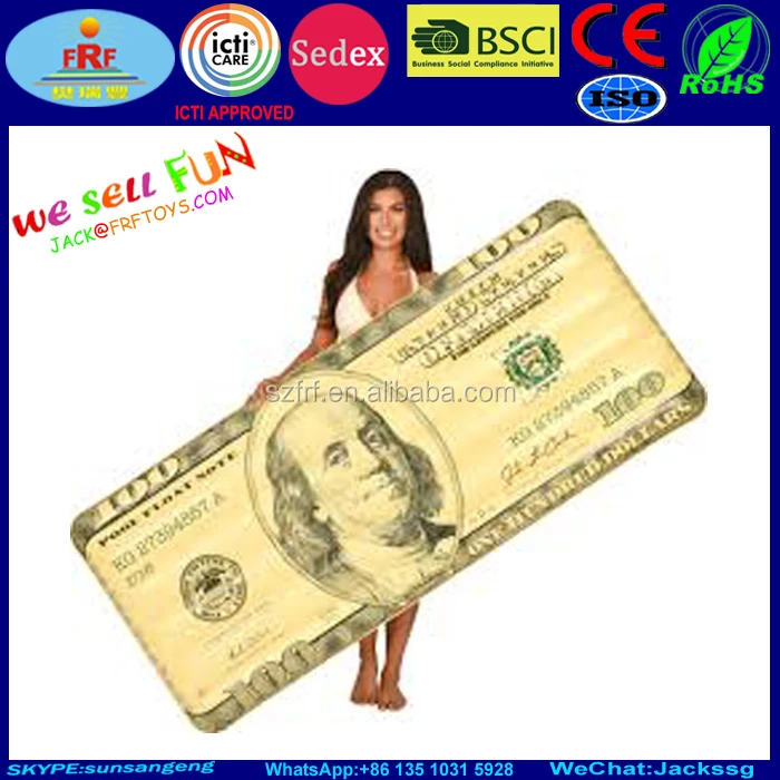 Summer Pool Swim Fun Inflatable Dollar 100 Bill Pool Float Lilo Beach Air Mattress