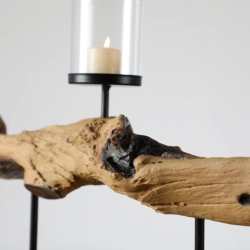 Luxury Rustic Antique Distressed Decorative Wooden Pillar Candle Holder Art Design Candle Holder For home Decor
