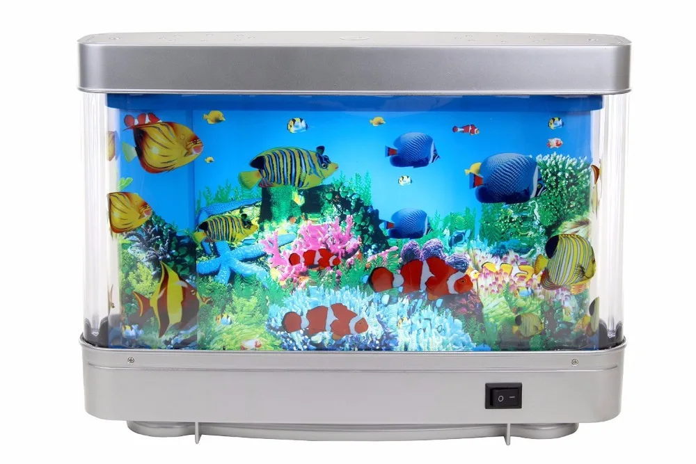 Artificial Tropical Fish Lamp Aquarium Decorative Lamp with Multi Colored Artificial Fish and Ocean in Motion