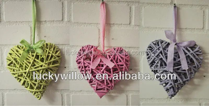 Hanging Wicker Heart for Wedding Party Decoration with Gingham Ribbon