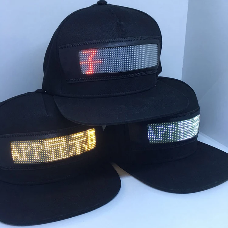 Wholesale USB Rechargeable Led Advertising Scrolling Message Hat LED Display Cap