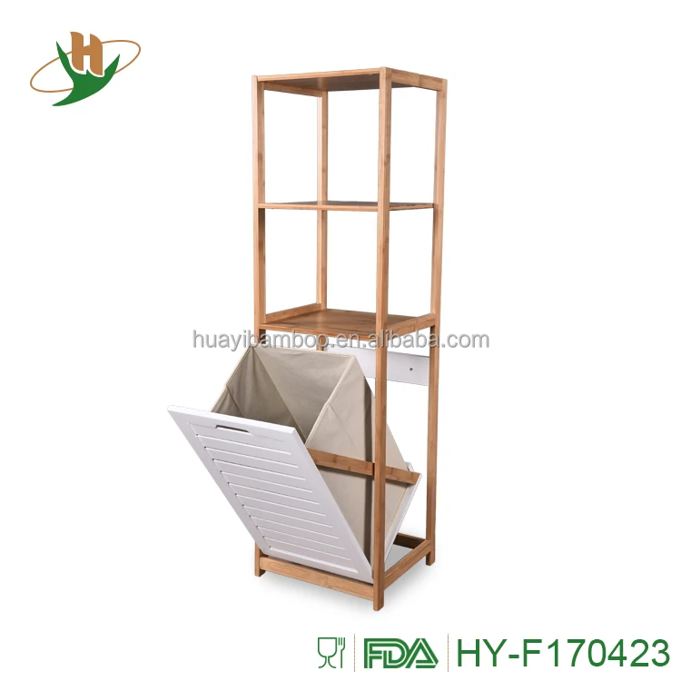 Bamboo Bathroom Shelves and Laundry Hamper