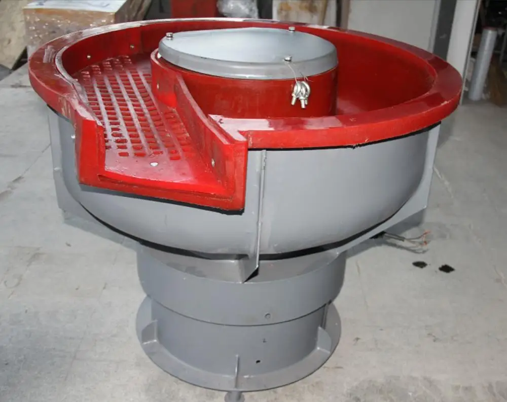 Automatic vibratory polishing drum with straight mouth  and  automatic separation Sieve