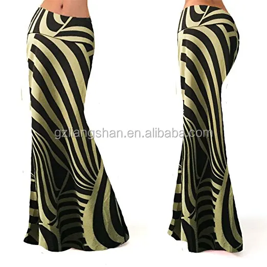 OEM Wholesale Multicolor Printed High Waisted Skirt Spring Beach Flared Maxi Skirts for Women