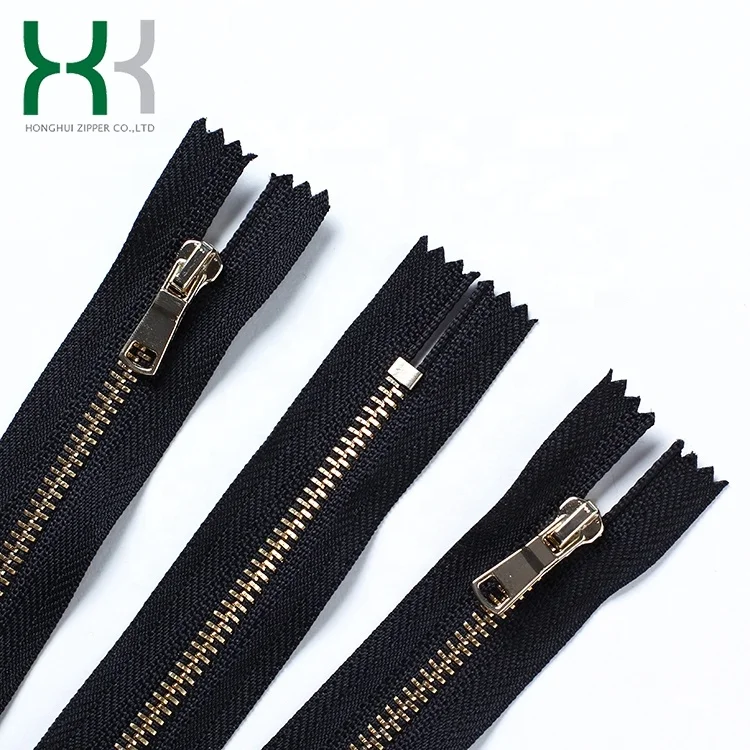 Auto lock 3# rose gold antique brass closed end metal zipper