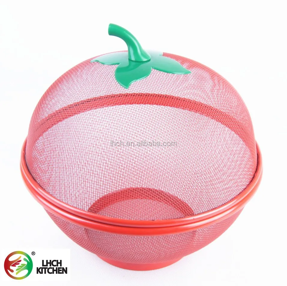 Kitchen tool apple shape color powder coated steel mesh vegetable fruit colander strainer basket with cover