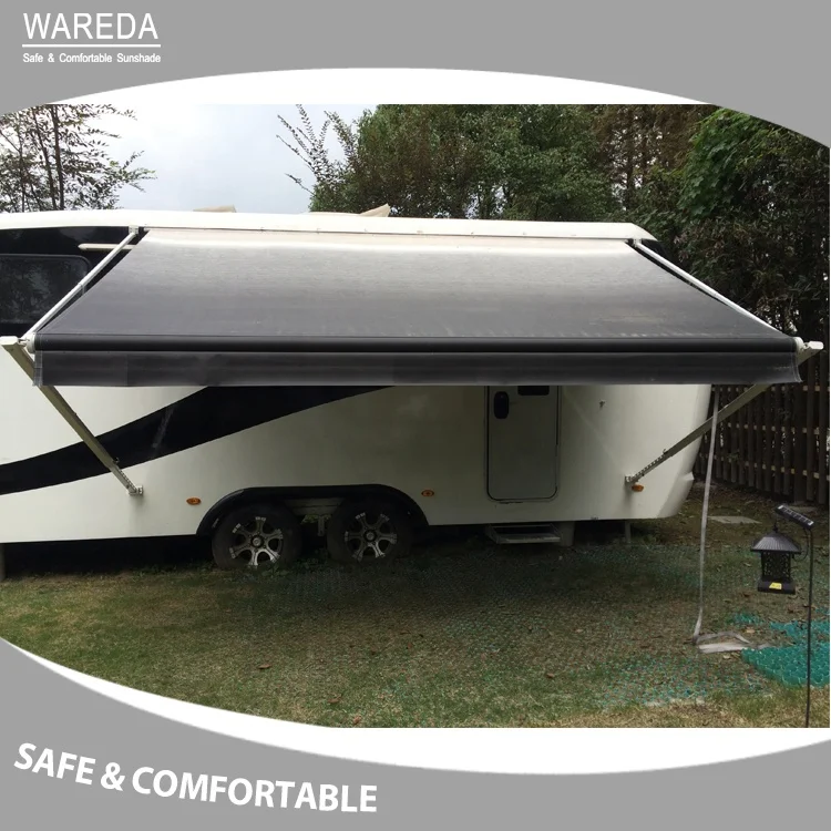 
Blue fabric roll up caravan RV awning 