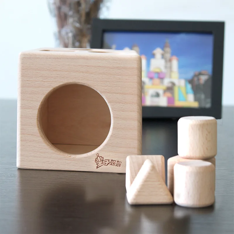 good quality beech Wood Shape Sorting Cube with wood box Box Educational Toy for Toddlers & Young Children