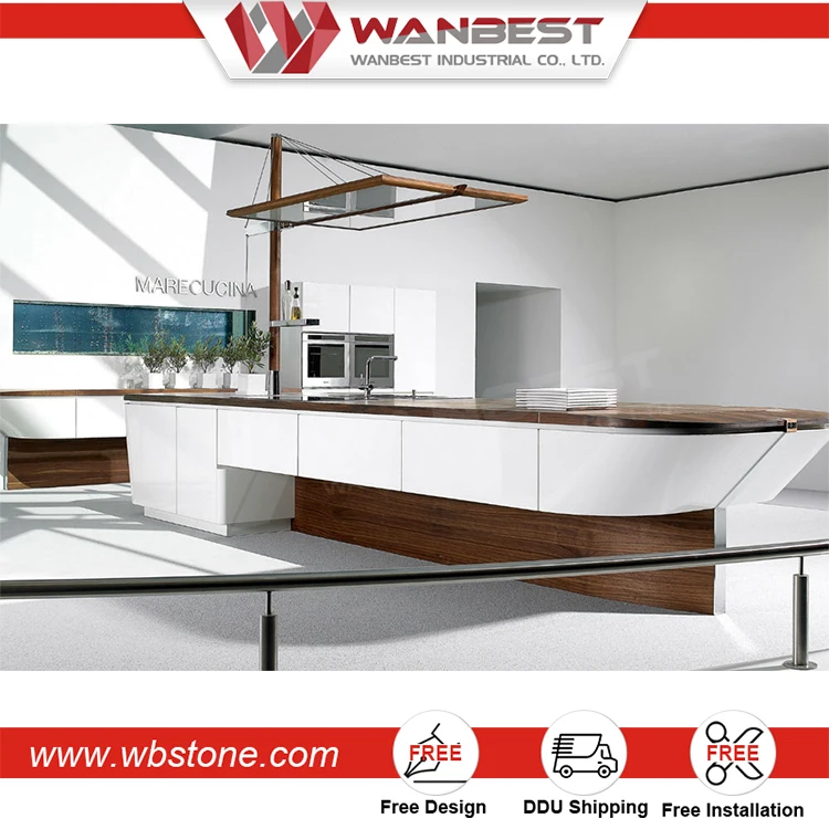 Luxury Boat Shape Marble Kitchen Cabinet Wooden Bench Counter Design Restaurant kitchen Countertop