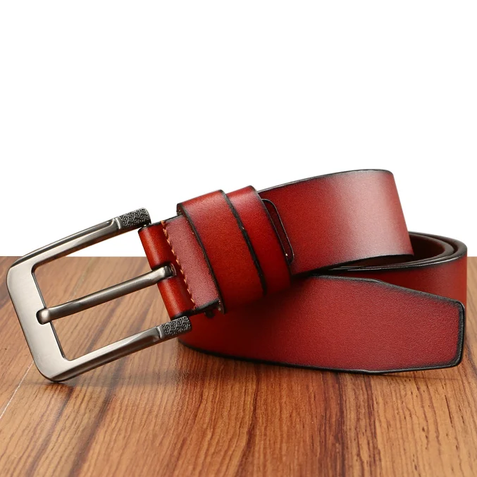 100% Cowhide Genuine Leather Belt Men Brand Strap Male Pin Fancy Vintage Cowboy Jeans Cintos