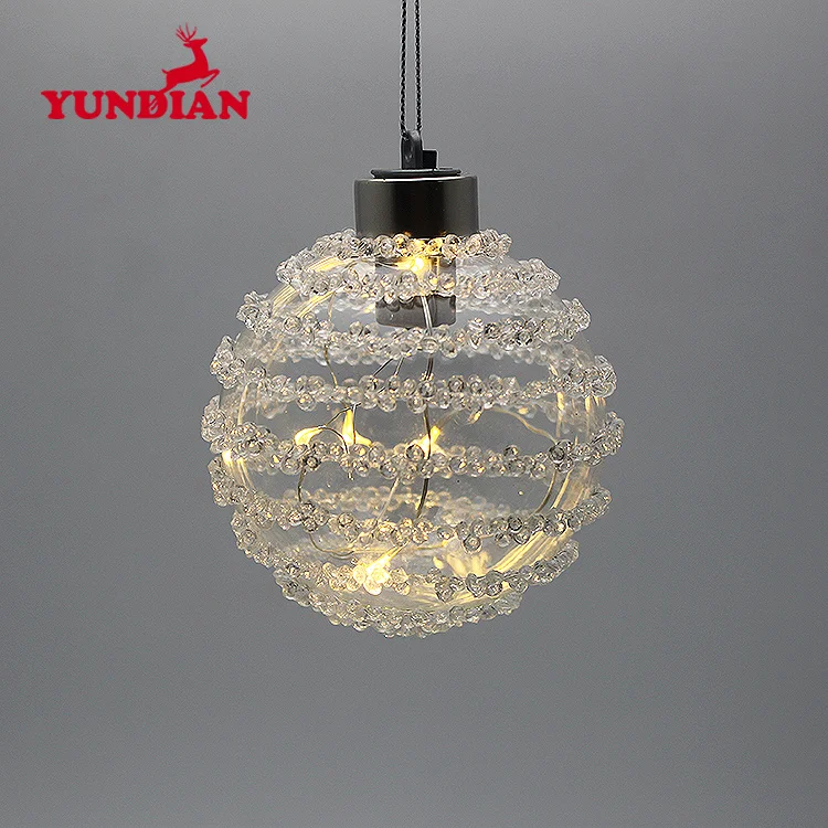 Оптовая продажа с фабрики, выдувные круглые прозрачные светодиодные огни 8 см, рождественские стеклянные елочные украшения для праздничного украшения