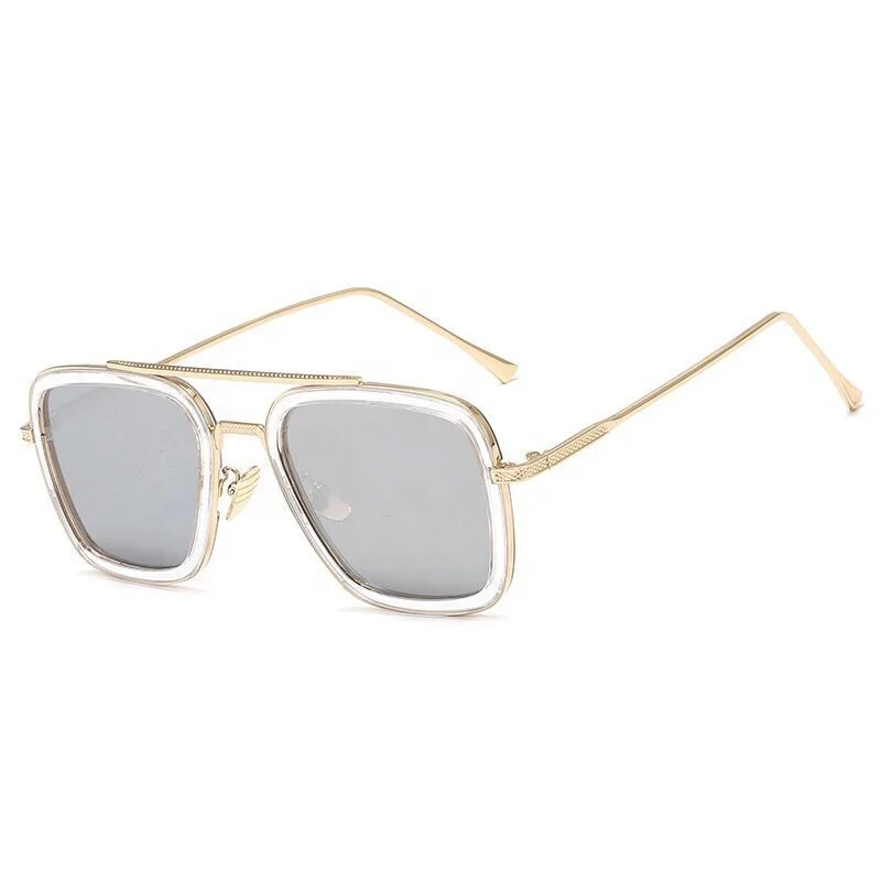 2019 Fashion Tony Stark Flight Style Man Sunglasses Square Design Sun Glasses Oculos De Sol Retro