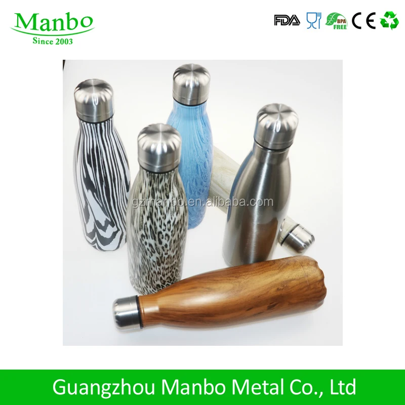 17oz Outdoor Double Wall Stainless Steel Vacuum Insulated Thermo Flask Wood Grain Water Bottle