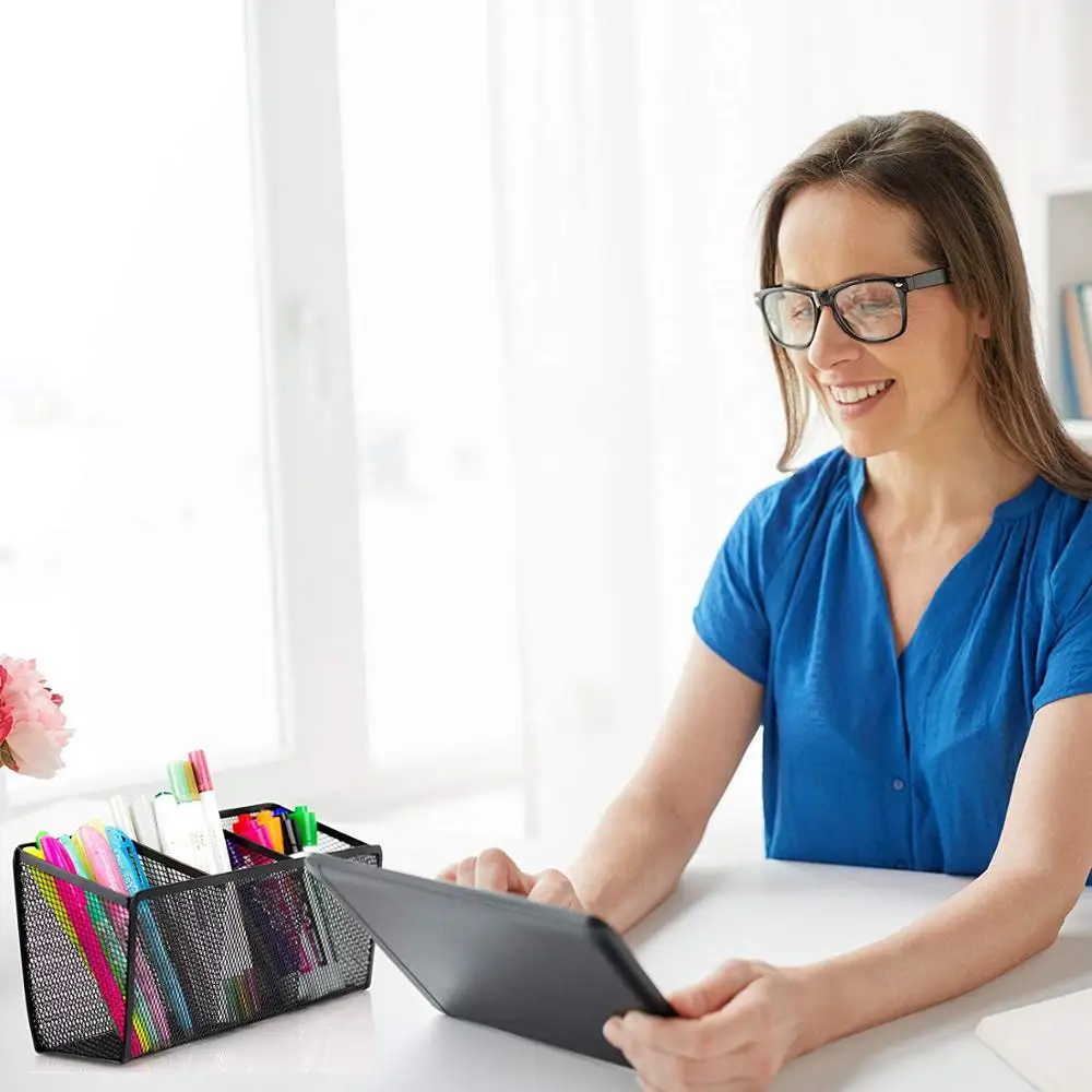 
Inno-Crea Magnetic Pen Holder with 3 Generous Compartments, Magnetic Mesh Storage Basket Organizer with Extra Strong Magnets 