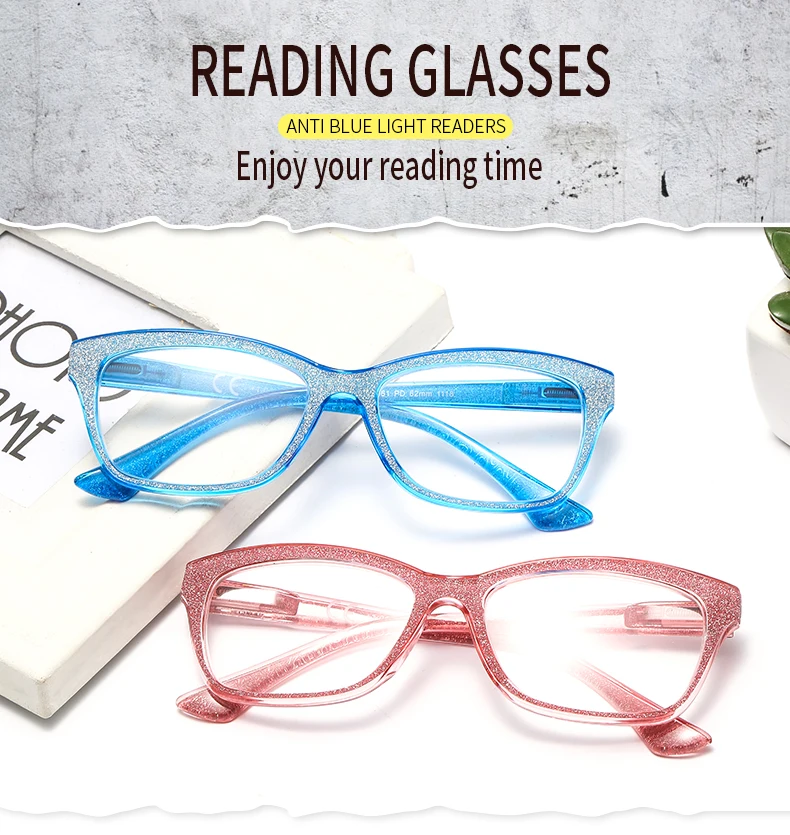 Fashion Multifocal Rhinestone Blue Light Blocking Reading Glasses Eye Glasses for Reading