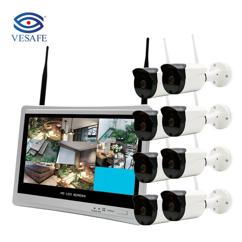 Vesafe 8CH 1080P 12inch Wifi Nvr Kit Home Security System 1080P NVR With screen  outdoor wireless cctv camera system
