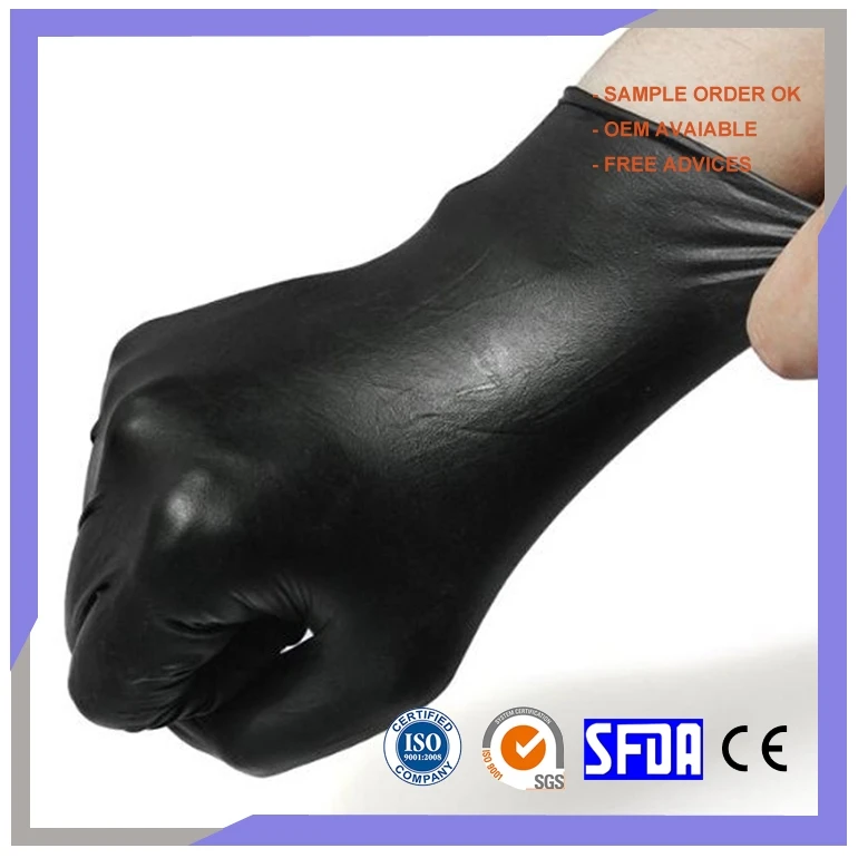 Durable Comfortable Breathable Powder Free Black Pure Nitrile Disposable Tattoo Gloves