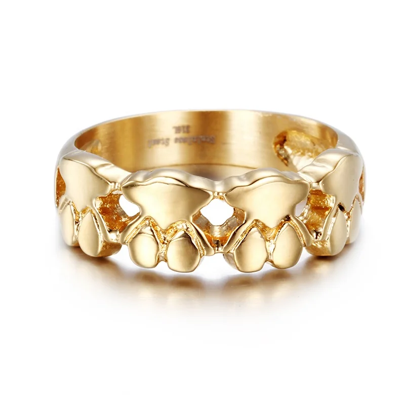 
Excellent Quality Modern Bear Shaped Finger Band Custom Stainless Steel And Gold Ring 