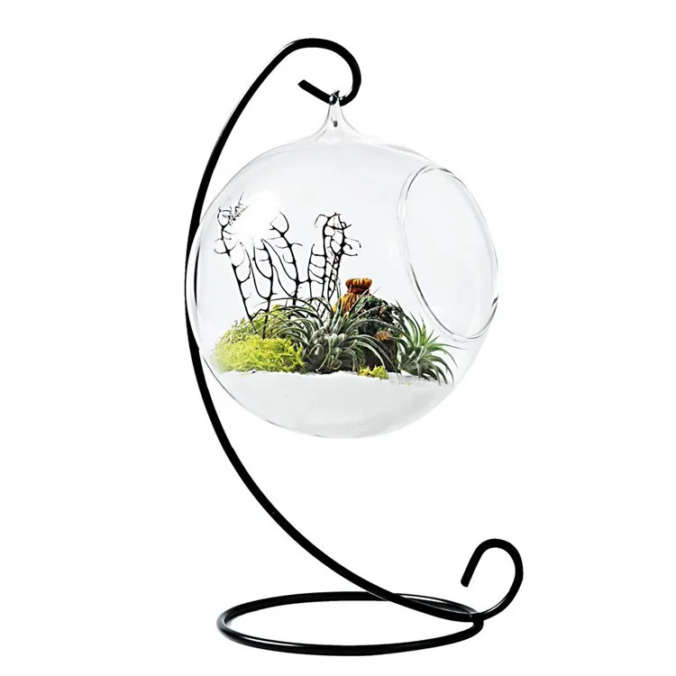 Wholesale Colored Handmade Glass Terrarium With Metal Stand