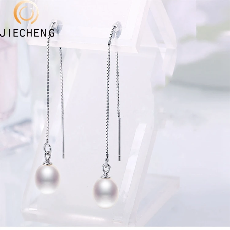 7-7.5mm aaaa 925 silver cultured hanging pearl earrings of pearl ear chain