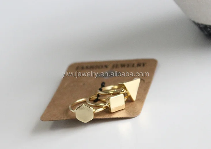 
R794-084 cheap simple gold metal triangle hexagon square ring for girls 