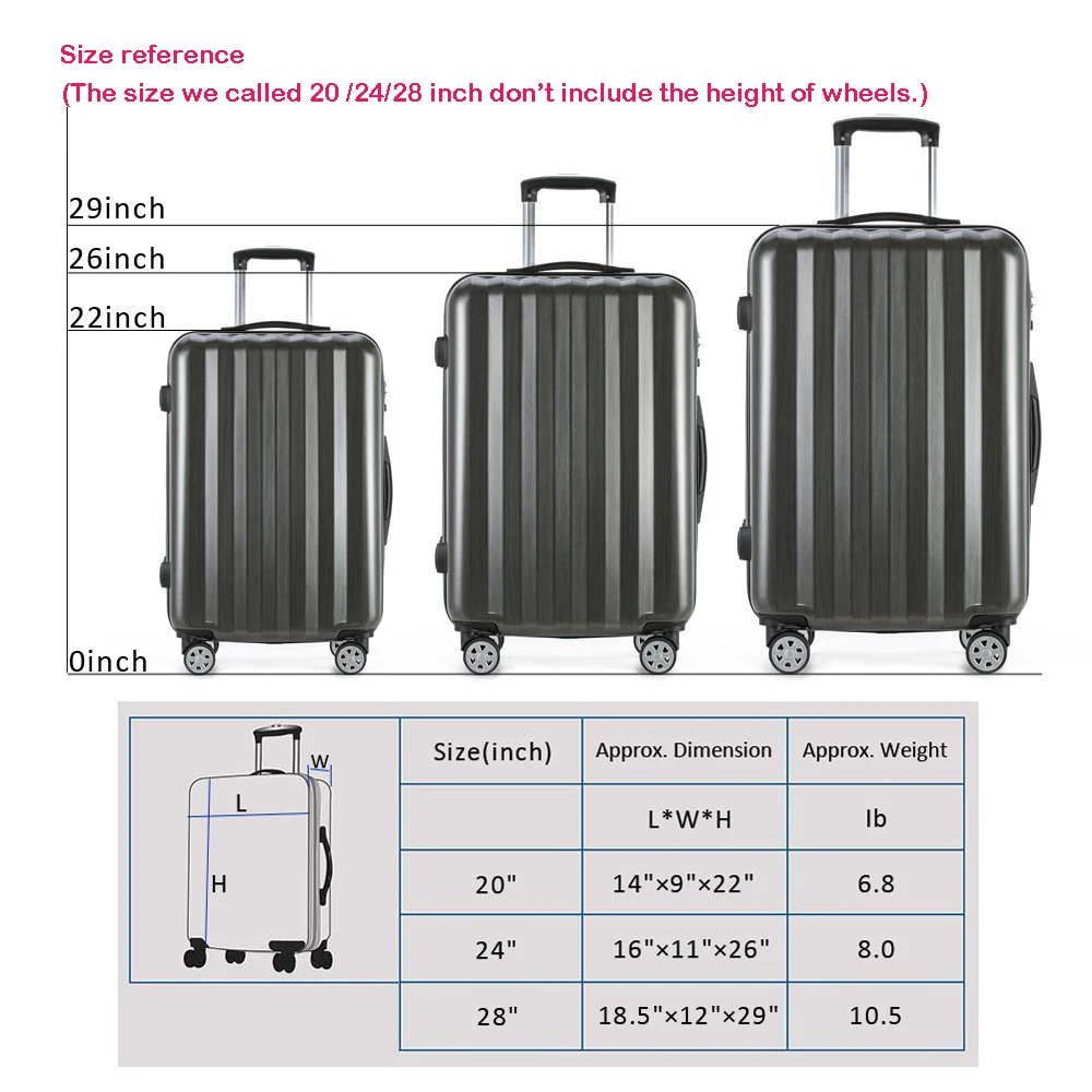 High quality ABS PC hard shell spinner 4 wheels trolley bags custom travel trolly suitcase