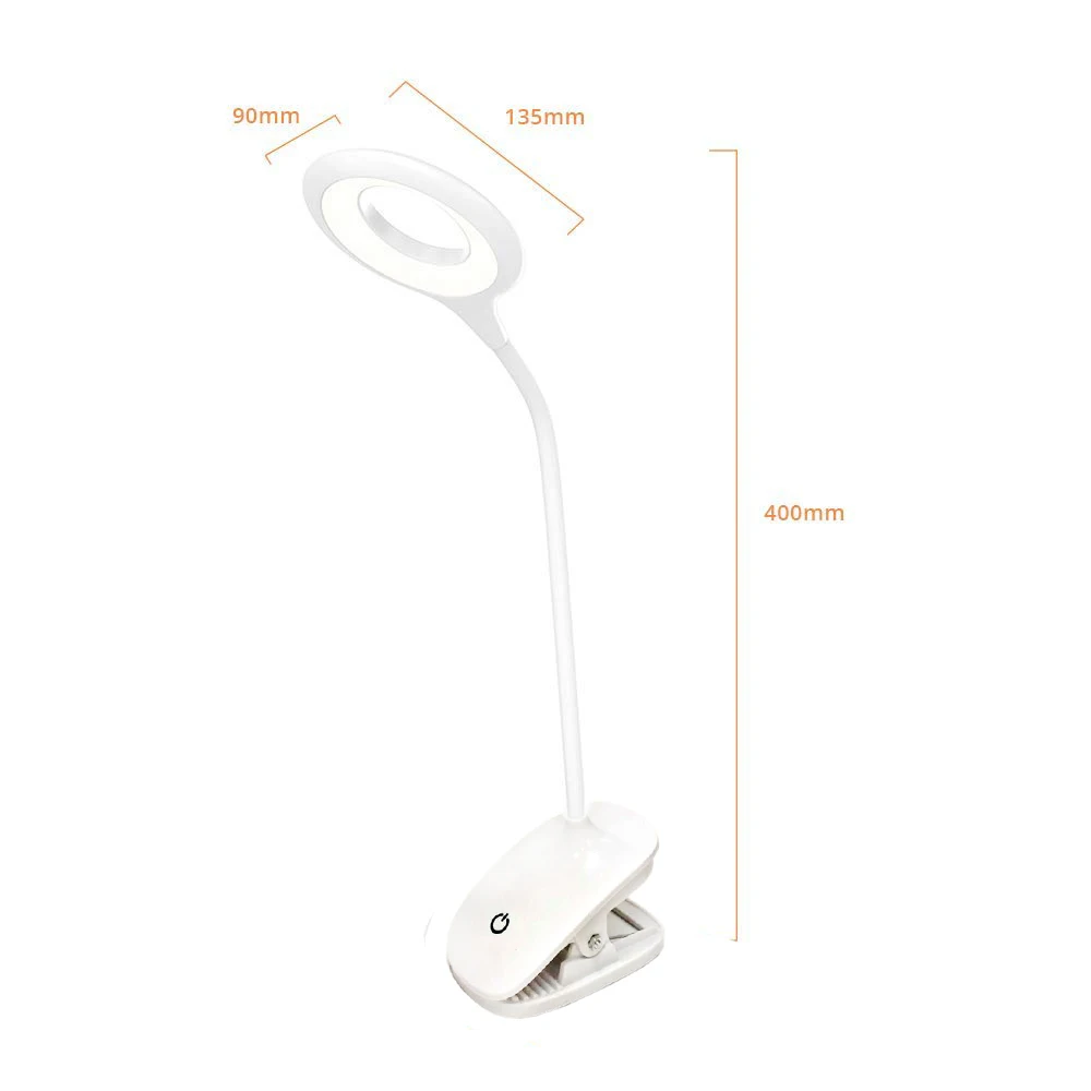 BT-6362 Rechargeable Led Clip on Light, 3 AAA Battery Portable Book Light w/ 3 Brightness Level, 360 Degree Flexible Touch Lamp