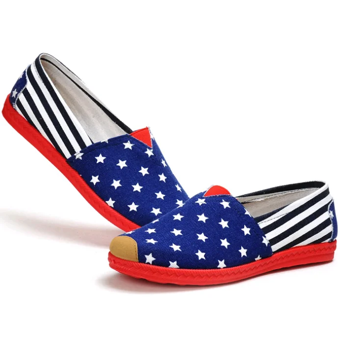 Footwear China factory canvas shoes cute stripe round toe beautiful wholesale ladies flat shoes