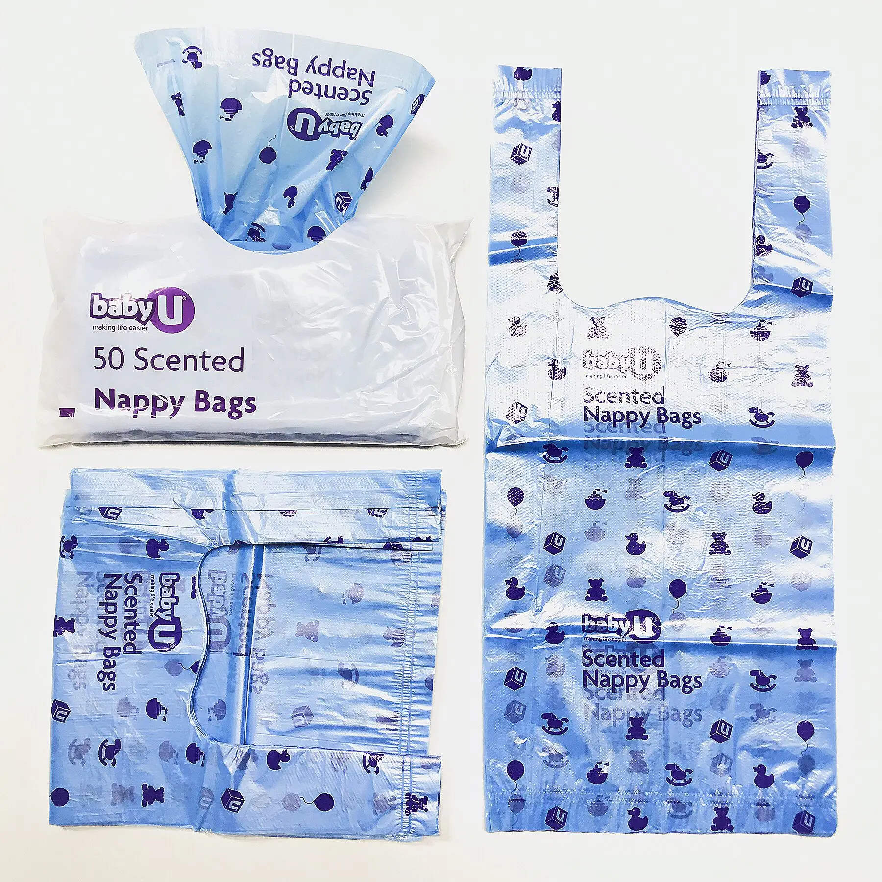 
Biodegradable disposable customized sack scented tie handle plastic baby nappy bag 