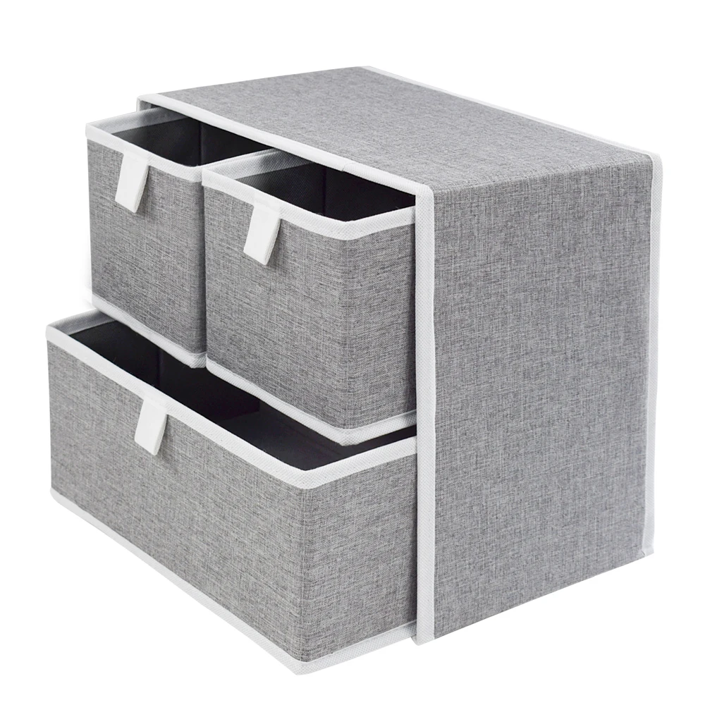 Big Capacity 300D polyester linen fabric cloth storage box cube cabinet foldable 3 Layers underwear drawer organizer